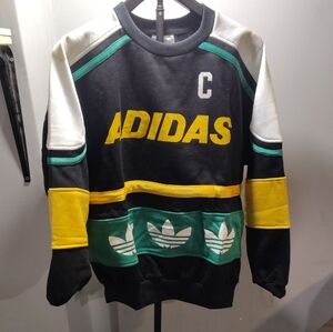 Adidas Men's Black, Yellow, and Green Crewneck Sweater